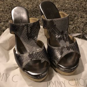 JIMMY CHOO Pacane Musk Snake Leather Wedge Sandals